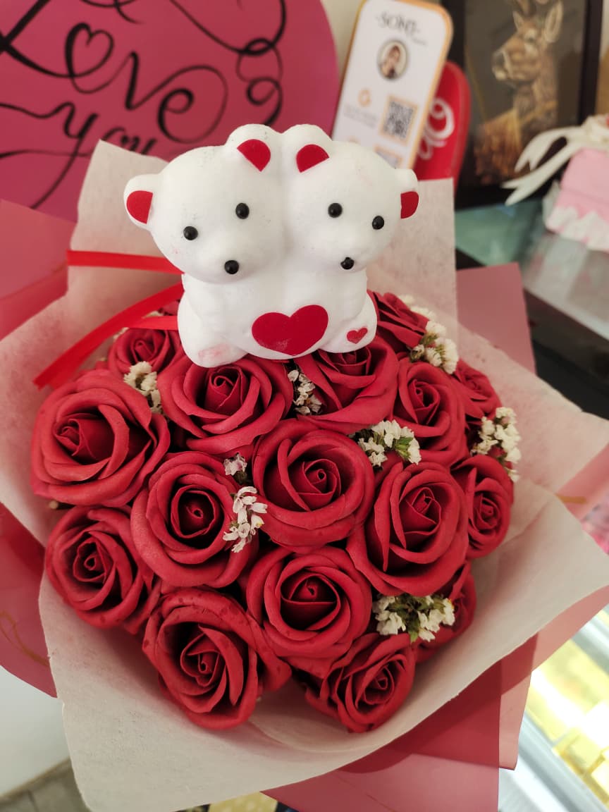 Teddy Artificial Rose Bouquet with Glittered & Scented rose view 2